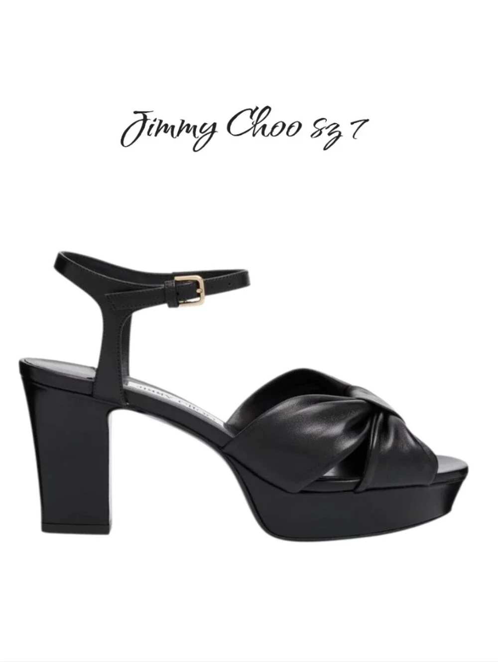 Jimmy Choo Black Leather Heloise Knot Platform Sandals 7